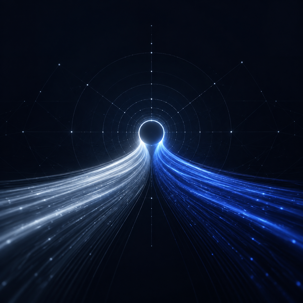 Abstract twin light paths converging to represent Infinity Plan access to two AI models