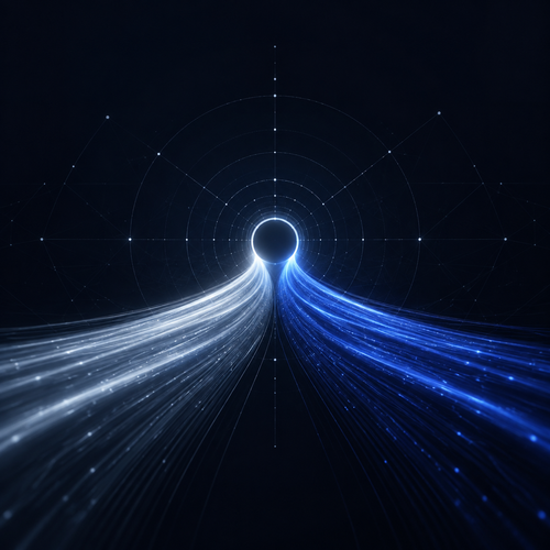 Abstract twin light paths converging to represent Infinity Plan access to two AI models
